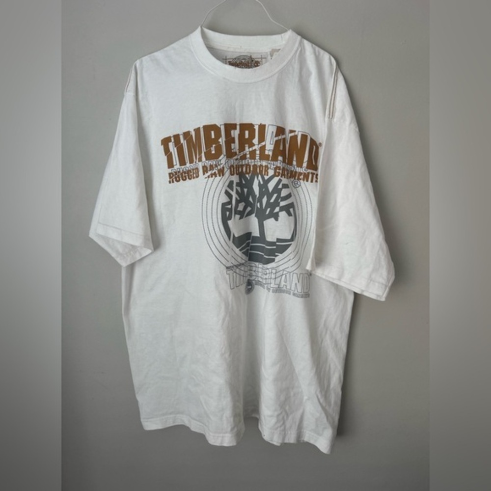 Timberland White and Brown Graphic Tee